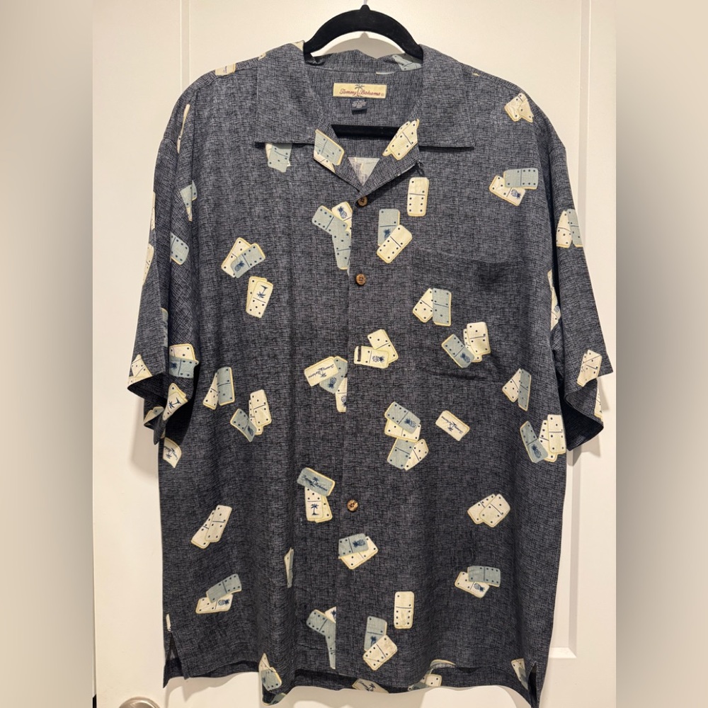 Tommy Bahama Silk Button Down Short Sleeve Shirt Dominoes